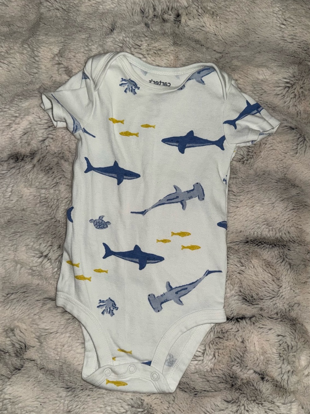 Carter's White One-Piece with Blue Sharks and Yellow Fish